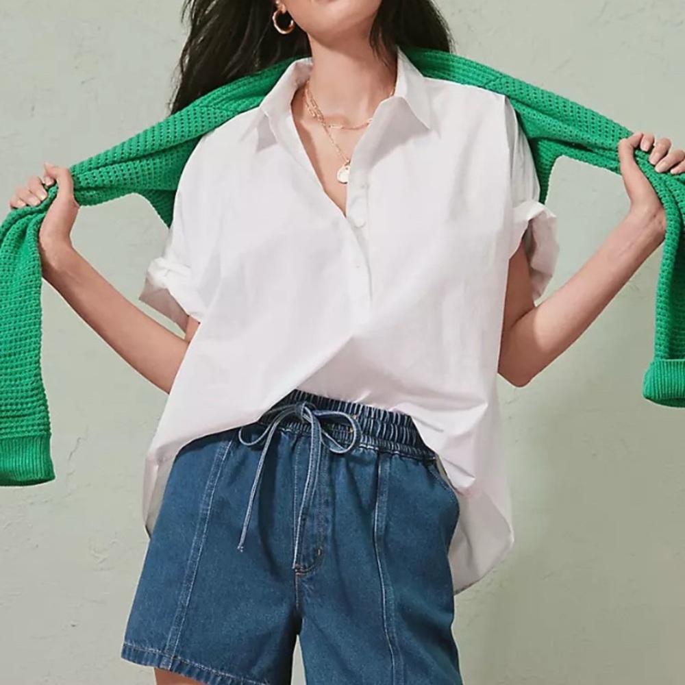 NWT LOFT Poplin Henley Dolman Everyday Tunic Shirt Size Small White
